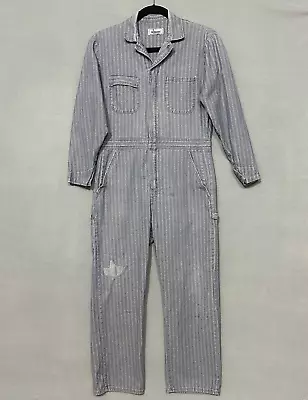 Vintage Roebucks Mens Coveralls 42 Denim Herringbone Stripe One Piece Jumpsuit • $66.74