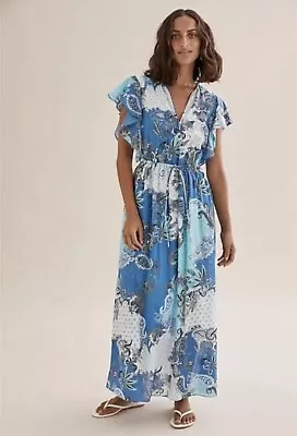 COUNTRY ROAD Size 14 Aqua Blue & White Paisley Print Cotton Dress • $60