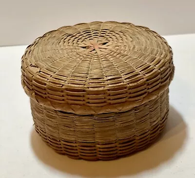 Native American Trinket Or Button Basket With Lid From Maine Vintage • $75