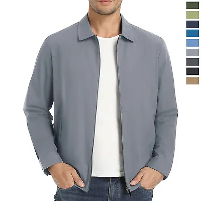 Men's Lightweight Jackets Casual Laydown Collar Jacket Full-Zip Spring Golf Coat • $35.13