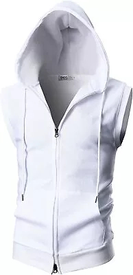 Ohoo Mens Slim Fit Sleeveless Lightweight Zip Up Hooded Sweatshirt Vest Hoodie • $66.25