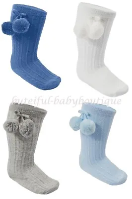 Baby Boys Girls Spanish Style Knee Length Side Pom Pom Socks 0-24 Month • £4.25