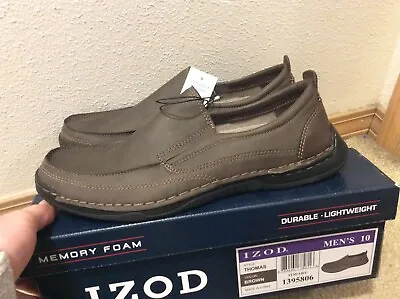 Izod Thomas Men's Slip On Shoes Memory Foam Flexible BROWN Size 10 NIB • $25.88