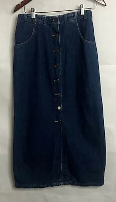 Vintage Eddie Bauer Womens Denim Floor Length Skirt Size 8 Modest Blue Button • $18.74