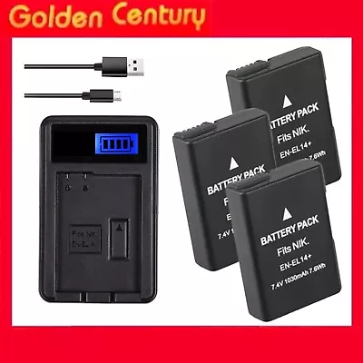 3x EN-EL14 Battery + Charger For Nikon ENEL14 CoolPix P7000 D3100 D5100 D-Series • $55.95