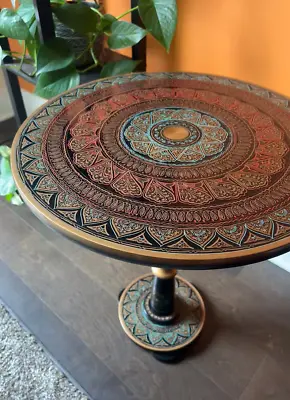 Handmade Paisley Design Artistic Wooden Side Table/End Table: Golden Oasis • $124.99