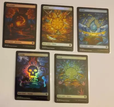 5 Stained Glass FOIL BASIC LAND SET 1 EACH NM/M Dom U MTG Magic The Gathering • $12.95