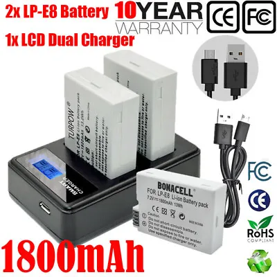 2xLP-E8 Battery+LCD Dual Charger For Canon EOS 700D 550D 650D 600D DSLR Camera U • £18.49