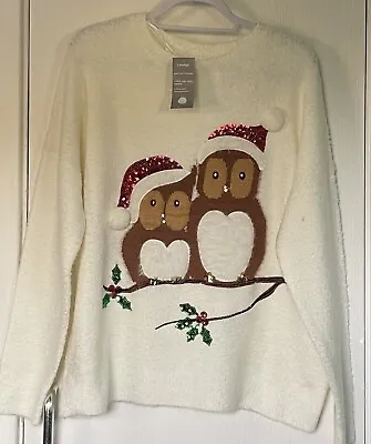 £12.99 • Buy BN Christmas Jumper With Owl Motif To Front Size 20-22