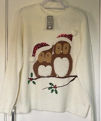 £12.99 • Buy BN Christmas Jumper With Owl Motif To Front Size 20-22