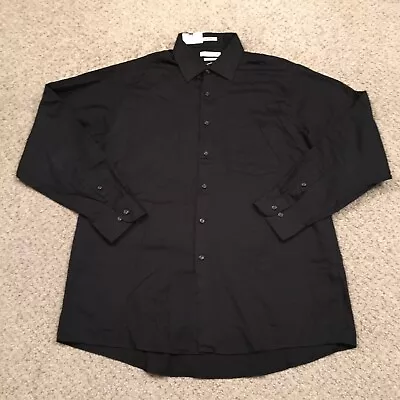 Van Heusen Shirt Mens XL Black Lux Sateen Long Sleeve Button Up Regular Fit • $15.10