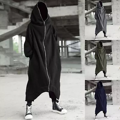 Men's Solid Color Personality Dark Style Full Body Zipper Long Hooded Sweater • $24.35