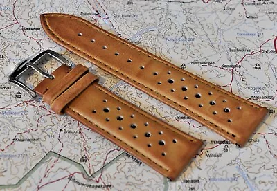 Handmade Perforated Genuine Leather Racing Watch Strap. Faded Style 20mm 22mm • £10.95