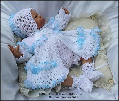 Knitting Pattern Baby Or Reborn Doll Matinee Set F146 16-22  Doll 0-3m Baby • £3.99