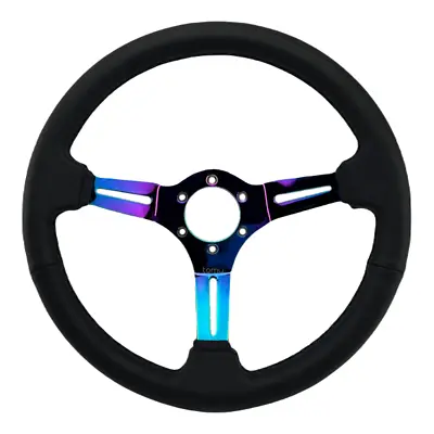 Tomü Black Leather With Neo Chrome Spoke Steering Wheel Fit NRG Nardi • $242.91
