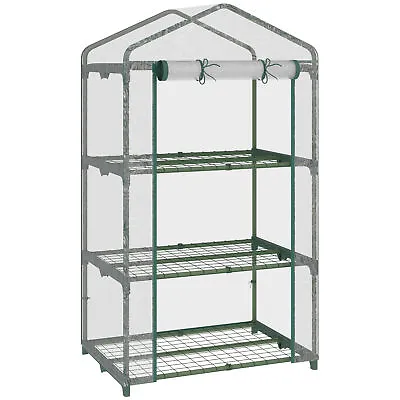 Outsunny 3 Tier Mini Greenhouse Grow House W/ Roll Up Door 69x49x125cm Clear • £24.99