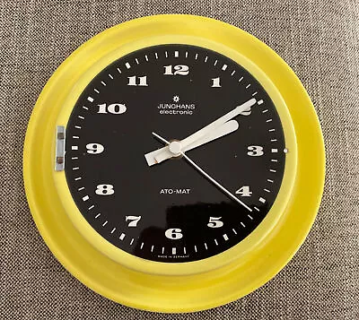 Vintage 1970s Yellow  Ceramic Junghans ATO MAT Electronic Wall Clock. Germany • $38