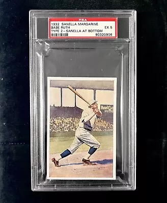 Babe Ruth 1932 Sanella Margarine Baseball Card. Type 2 Bottom. PSA 5 Excellent • $1600