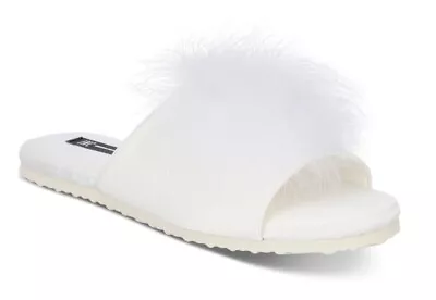 Inc International Concepts Satin Marabou Slide Slippers Washed White M 7-8 • $14