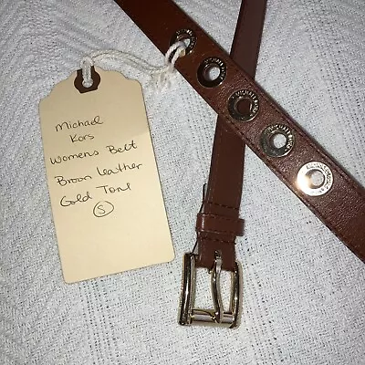 Michael Kors Genuine Brown Leather Belt Women’s Size Small Gold Colored Hardware • $13.95