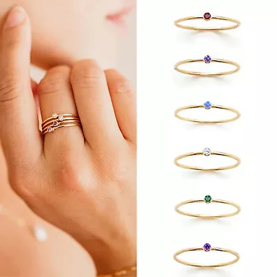 12 Birthstone Ring For WomenThin Gold Color Finger Ring Birthday Party Gifts • £2.99