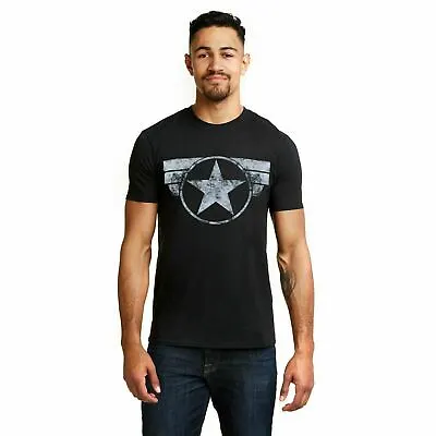 Official Marvel Mens Captain America Logo T-Shirt Black S - XXL • £13.99