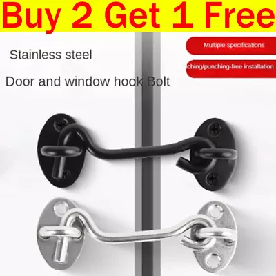 Cabin Hook And Eye Latch Lock Shed Gate Door Catch Silent Holder Stainless Steel • £3.13