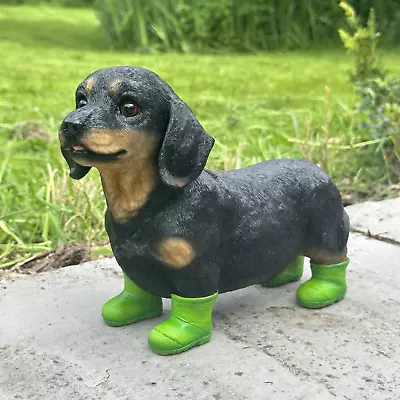 Dachshund Green Wellies Boots Indoor Or Garden Ornament Sausage Dog Lover Gift • £18.95