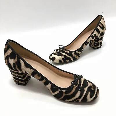 J. Crew Collection Square Toe Leopard Calf Hair Pumps Sz 7B Bow Leather • $24.99