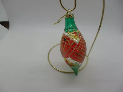 Vintage Christmas Ornament Teardrop Blown Glass Red/Green/Gold/Glitter Trim • $9.99