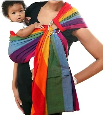 Maya Wrap Ring Sling Rainbow Stripe Lightly Padded Baby Carrier Dorothy Medium • $59.97