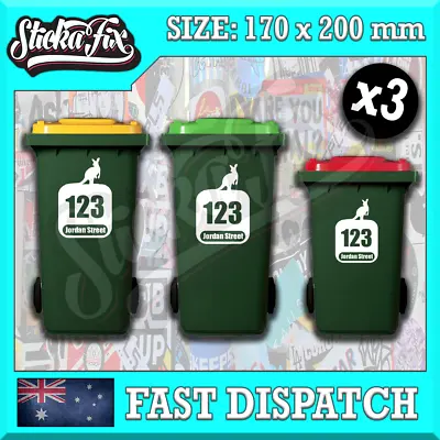 3x Custom Bin Sticker Street Name Number Wheelie Garbage Rubbish Vinyl Decal • $11.90