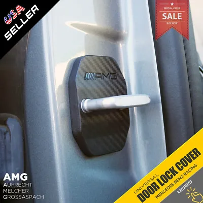 $9.99 • Buy 2X Carbon Fiber Texture Door Striker Cover Lock Buckle Cap For Mercedes-Benz AMG