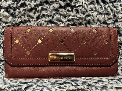 Michael Kors Jamey 35F6GPFE2L Flap Wallet Saffiano Leather Merlot • $55