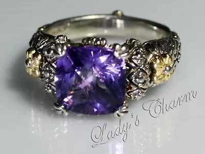 🦋Barbara Bixby Classic Amethyst Sterling Silver 18k Gold Ring Size 6.5 • $159.99