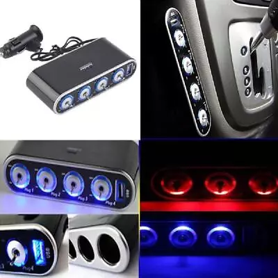 4 Way Car Cigarette Lighter Splitter Multi Socket Dual USB Plug Charger 12V-24V • $25.37