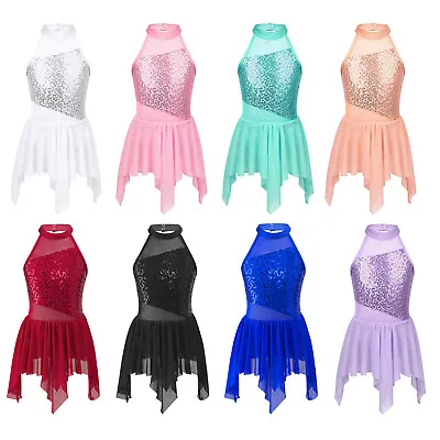 Kids Girls Sequins Lyrical Latin Dance Dress Ballroom Dancewear Leotard Costume • $14.05