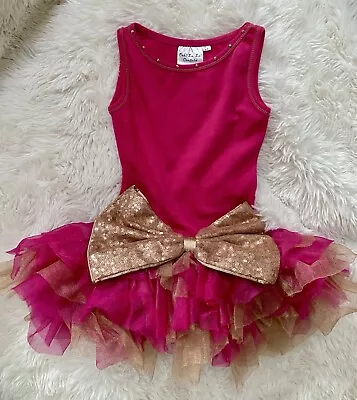 Ooh La La Couture Pink Gold Sequin Bow Toddler Dress Tutu CUTE Dance Costume • $35