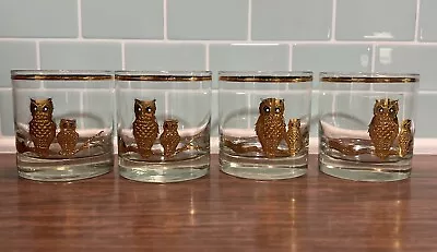 Vintage Culver MCM 22K Gold Owl Old Fashioned/Lowball Glasses Set Of 4 • $29.99