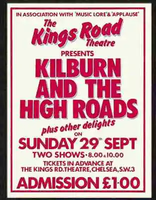 £8.99 • Buy Advert Photo 231 01 Kilburn And The High Roads Kings Road Ian Dury Gig Poster