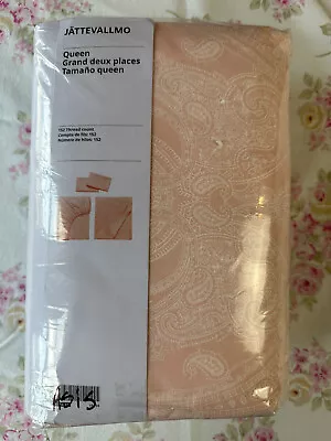 IKEA JATTEVALLMO Queen Sheet Set 🌸NEW Open🌸 Pink White Paisley🌸 • $59.99