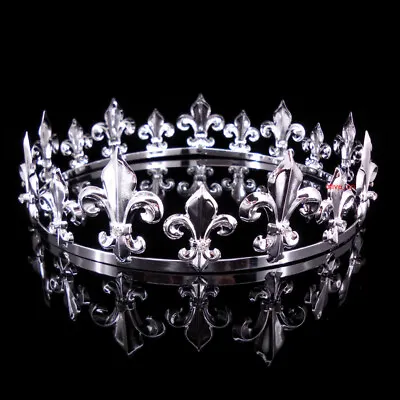 8 Styles Men's Imperial Medieval Fleur De Lis Silver King Metal Full Round Crown • $24.49