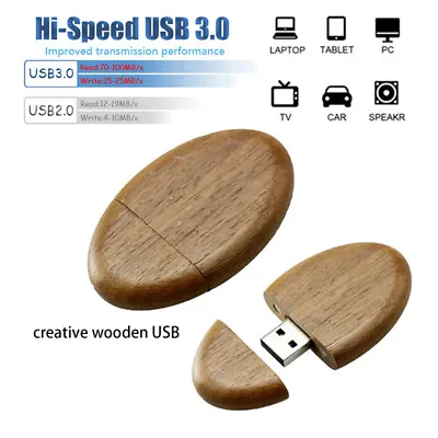 Usb Stick Wooden Flash Drive 2.0 64gb 32gb 16gb 8gb Memory Stick Thumb U Disk • £5.56