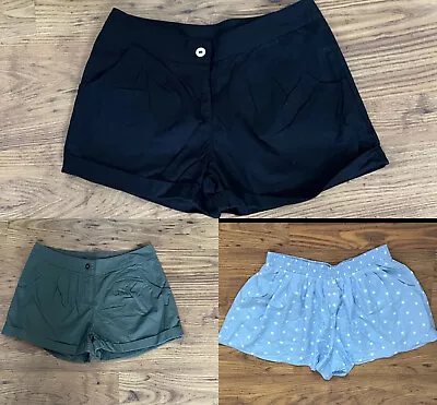 Primark 3 Pairs Shorts Safari Trek Hiking Button Zip Up Pocket Elastic Waist UK8 • £4