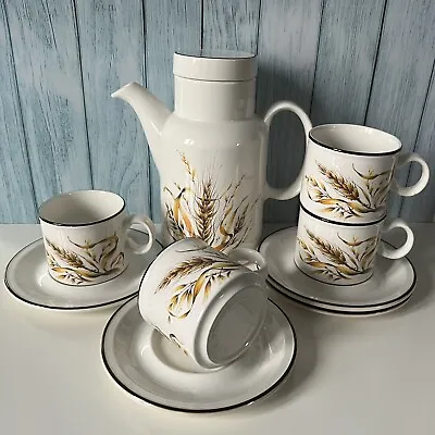 Barratts Of Staffordshire BarleyCorn Coffee Pot Cups & Saucers Set Vtg Retro 70s • £19.99