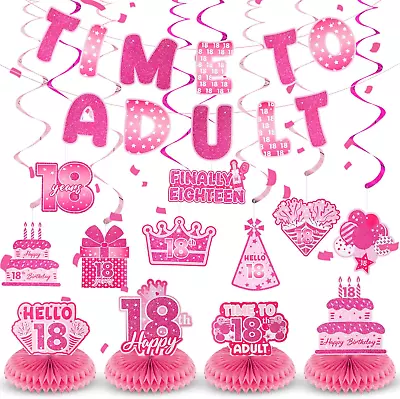 18th Birthday Decorations For Girls Hot Pink Time To Adult 18th Birthday Banner • £16.85
