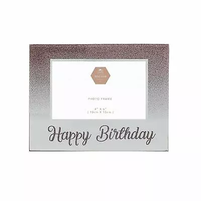 £3.75 • Buy Rose Gold Glitter Mirrored Glass Photo Family Birthday Picture Frame 6 X 4