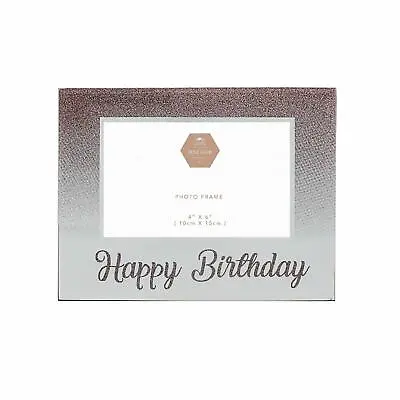 Rose Gold Glitter Mirrored Glass Photo Family Birthday Picture Frame 6 X 4 • £3.75