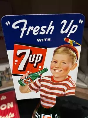 Vintage 1950's FRESH UP WITH 7UP ! SODA BOTTLE TOPPER Display Sign Old Stock NOS • $44
