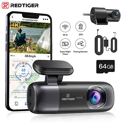 REDTIGER Front And Rear 4K Dash Cam WiFiDash Camera For Cars With  Hardwire Kit • $159.99
